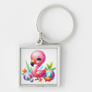 Wasserfarben-Flamingo-Cartoon-Cliparts Schlüsselanhänger