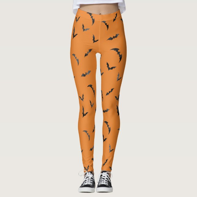 Wasserfarben-Fledermäuse Halloween Leggings (Vorderseite)