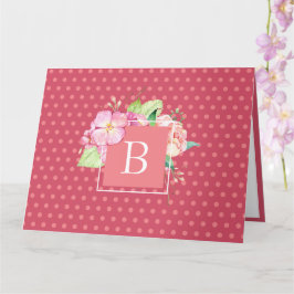 Wasserfarben Floral Custom Initial Chic Pink Coral Karte