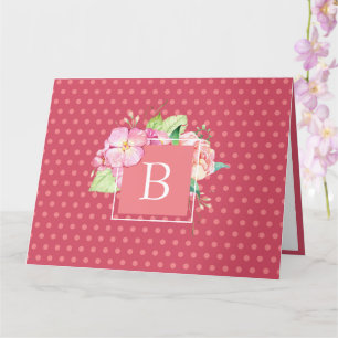 Wasserfarben Floral Custom Initial Chic Pink Coral Karte