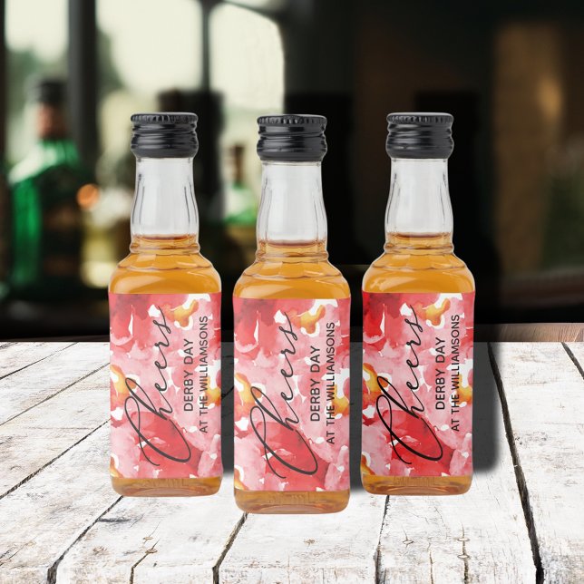 Wasserfarben Floral Derby Day Mini Alkoholflaschenetikett (Watercolor red roses floral Derby Day personalized mini liquor bottle labels)