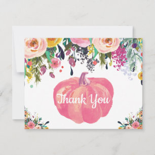 Wasserfarben Floral Fall Pumpkin Danke Karte