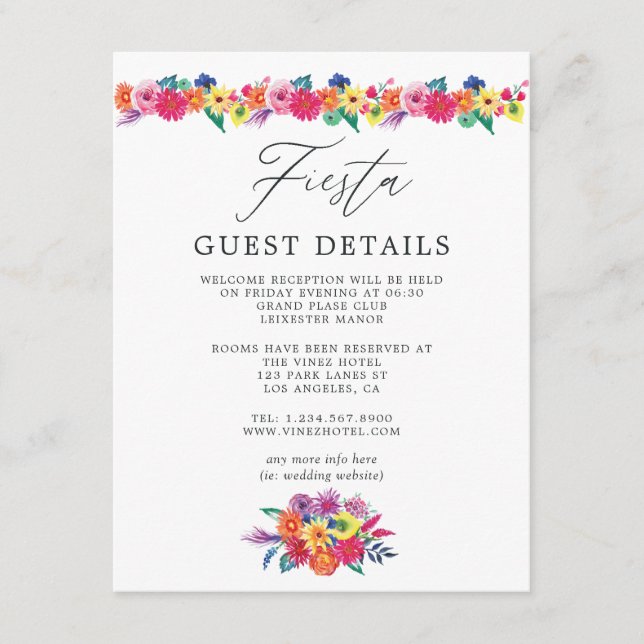 Wasserfarben Floral Fiesta Wedding Guest Details Begleitkarte (Vorderseite)