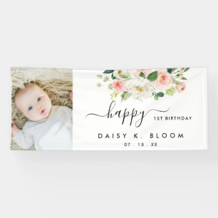 Wasserfarben Floral Girl Foto Geburtstag Banner