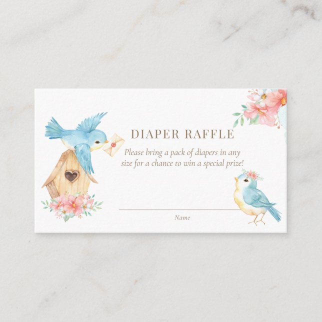 Wasserfarben Floral Little Birds Girl Diaper Raffe Begleitkarte (Vorderseite)