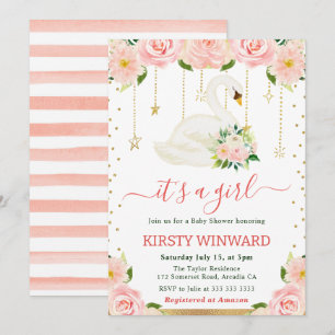 Wasserfarben Floral Swan Girl Babydusche Einladung