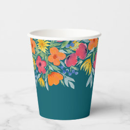 Wasserfarben Florals auf Aquamarin Pappbecher
