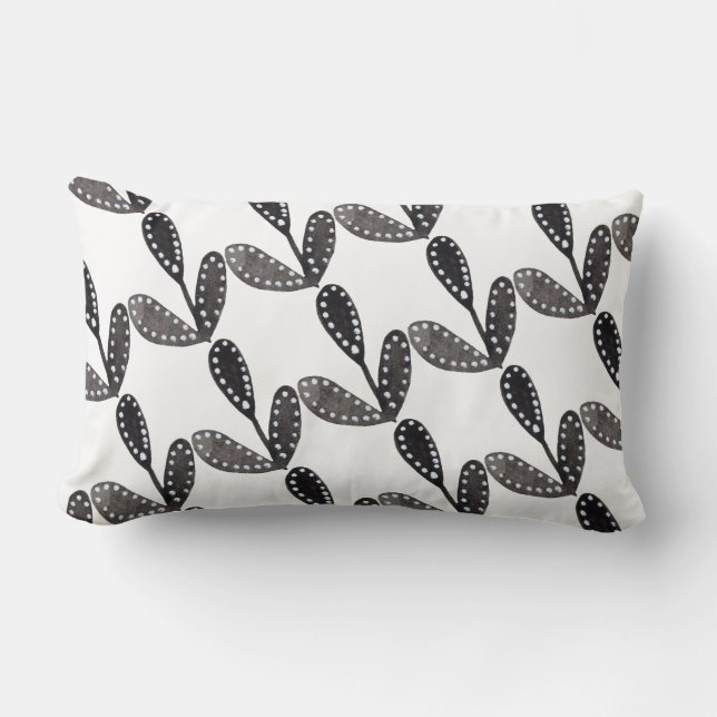 Wasserfarben Folk Art Black Blätter Lendenkissen (Vorderseite)