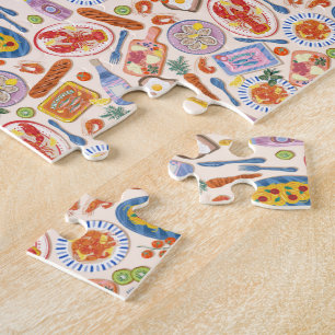 Wasserfarben-Foodie-Muster Hummer Auster Garnelen  Puzzle