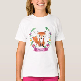 Wasserfarben-Fox-Floral-Girl-T - Shirt
