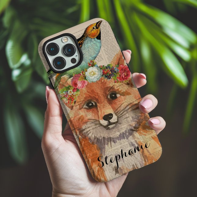 Wasserfarben Foxy Floral Friends Personalisierter  Case-Mate iPhone Hülle (Von Creator hochgeladen)