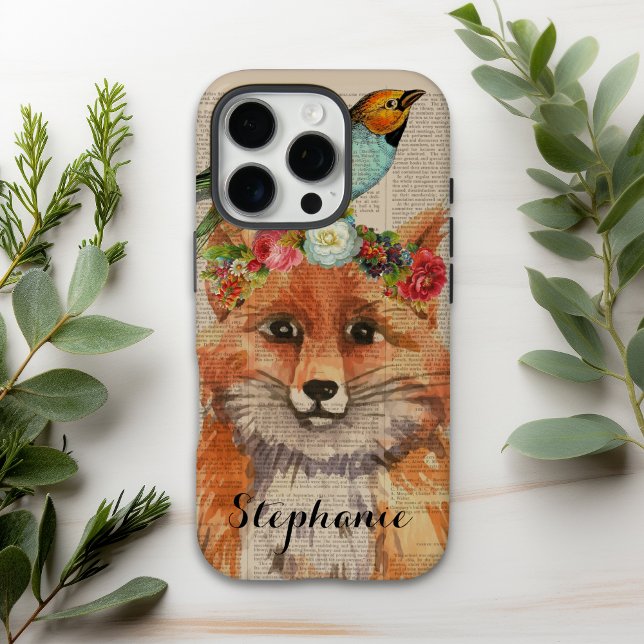 Wasserfarben Foxy Floral Friends Personalisierter  Case-Mate iPhone Hülle (Von Creator hochgeladen)