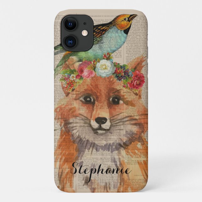 Wasserfarben Foxy Floral Friends Personalisierter  Case-Mate iPhone Hülle (Rückseite)