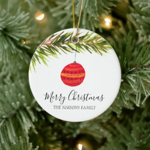Wasserfarben Frohe Weihnachten Baum Fröhlich und h Keramik Ornament