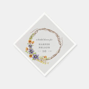 Wasserfarben-Frühlingsblumen-Kranz-Brautparty Serviette