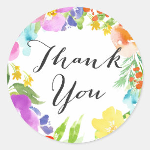 Wasserfarben Frühlingsblumen Kranz Danke Sticker