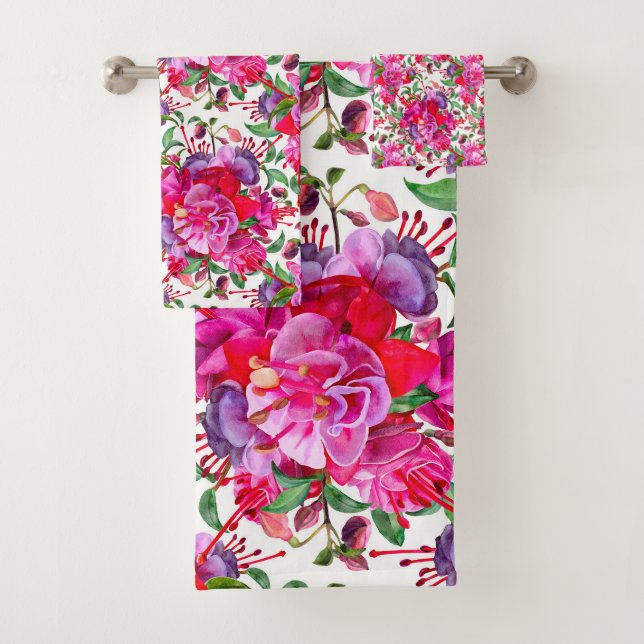 Wasserfarben Fuchsia Blooms Badhandtuch Set (Insitu)