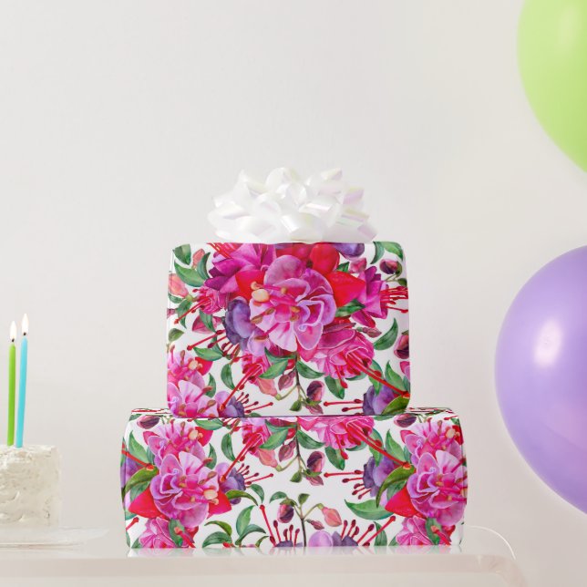 Wasserfarben Fuchsia Blooms Geschenkpapier (Partygeschenke)