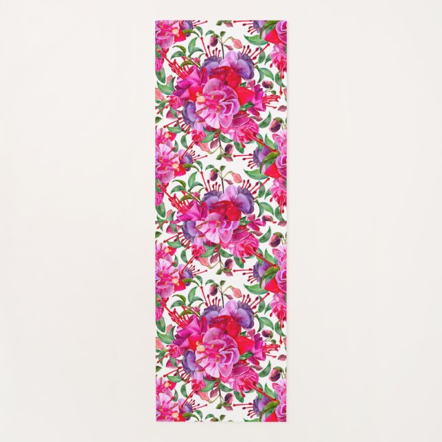 Wasserfarben Fuchsia Blooms Yogamatte (Vorderseite)
