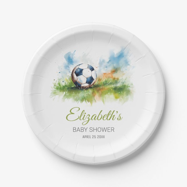Wasserfarben-Fußball-Kinderdusche Pappteller (Vorderseite)