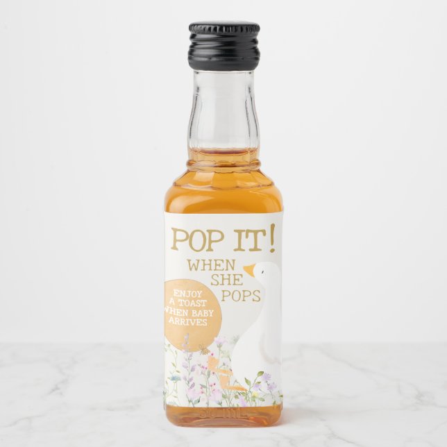 Wasserfarben Gänse Duck Wildblume Babydusche Alkoholflaschenetikett (Vorderseite)