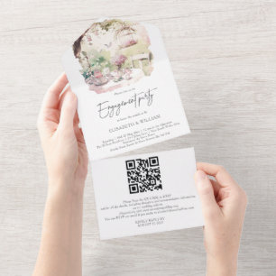 Wasserfarben-Garten-Hochzeits-QR-Code-RSVP All In One Einladung