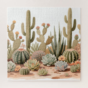 Wasserfarben-Garten mit Sukkulenten und Desertkakt Puzzle