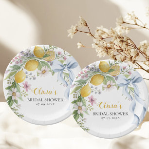 Wasserfarben-Garten-Zitronen-Brautjungfer-Party Pappteller