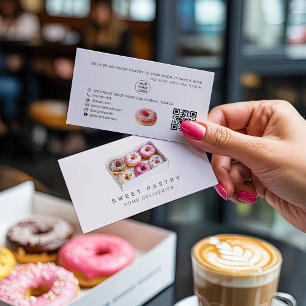 Wasserfarben-Gebäck-Bäckerei-Donuts-Lieferung-Qr-L Visitenkarte