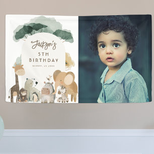 Wasserfarben-Geburtstagsfeier-Tiere-Foto-Party Banner