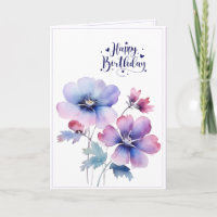 Wasserfarben-Geburtstagskarte mit violetter Blume