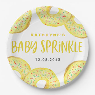 Wasserfarben-Gelb-Sprinkle-Donuts Baby Sprinkle Pappteller