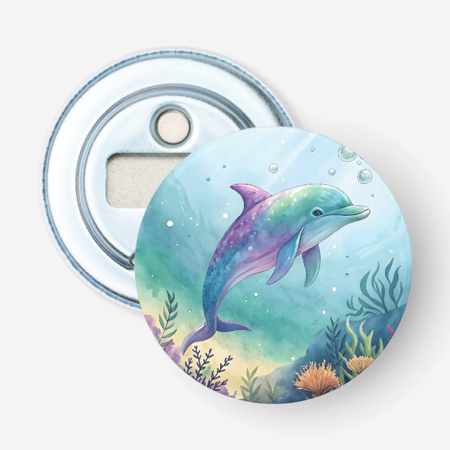 Wasserfarben gemalter Delfin Flaschenöffner (Vorderseite)