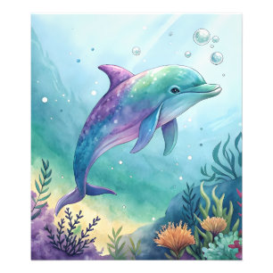 Wasserfarben gemalter Delfin Fotodruck