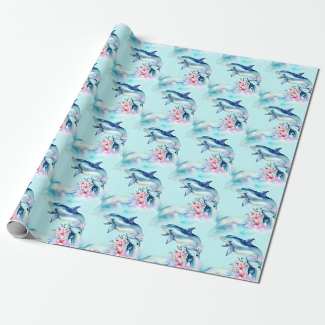 Wasserfarben gemalter Delfin Geschenkpapier (Ungerollt)