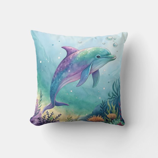 Wasserfarben gemalter Delfin Kissen (Vorderseite)