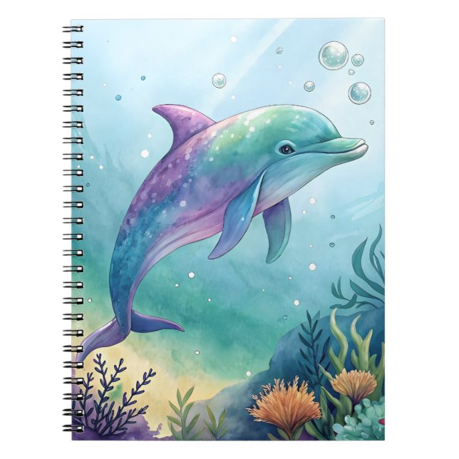 Wasserfarben gemalter Delfin Notizblock (Vorderseite)
