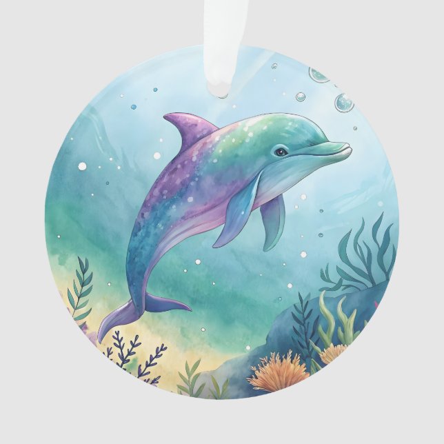 Wasserfarben gemalter Delfin Ornament (Vorderseite)