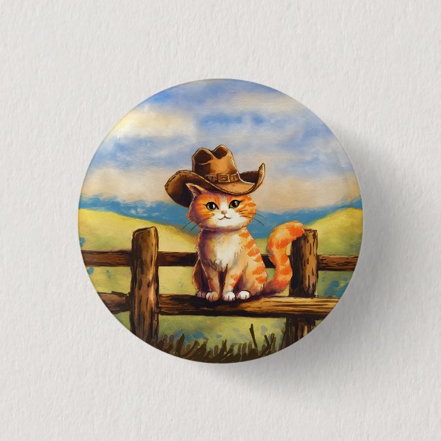 Wasserfarben gemalter Katzenvater Button (Vorderseite)