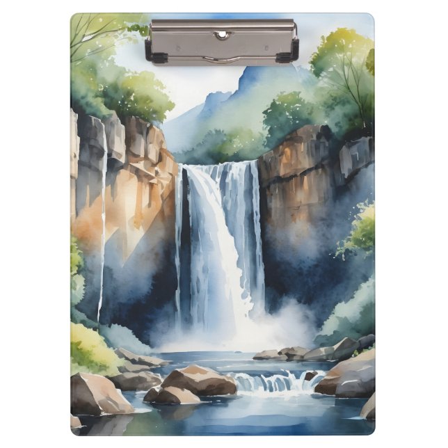 Wasserfarben gemalter Wasserfall Klemmbrett (Vorderseite)