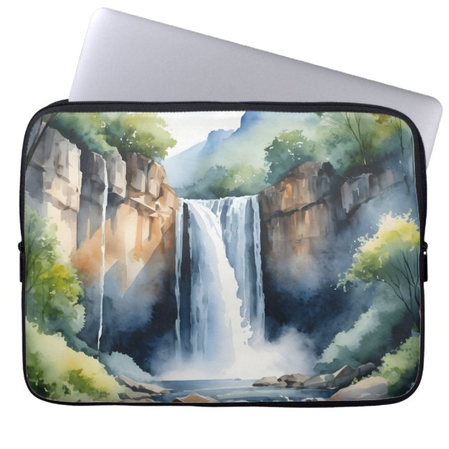 Wasserfarben gemalter Wasserfall Laptopschutzhülle (Vorderseite)