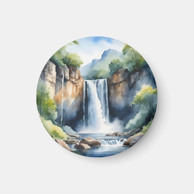 Wasserfarben gemalter Wasserfall Magnet (Vorne)