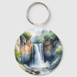 Wasserfarben gemalter Wasserfall Schlüsselanhänger