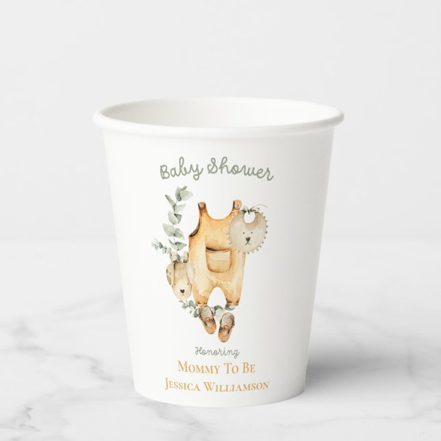 Wasserfarben-Gender-Neutral-Boho-Babydusche Pappbecher (Vorderseite)