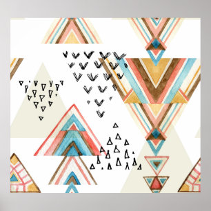 Wasserfarben Geometrisch Nahtlos: Tribal Style. Poster