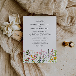 Wasserfarben gepresste Wildblumen Hochzeitseinladu Einladung