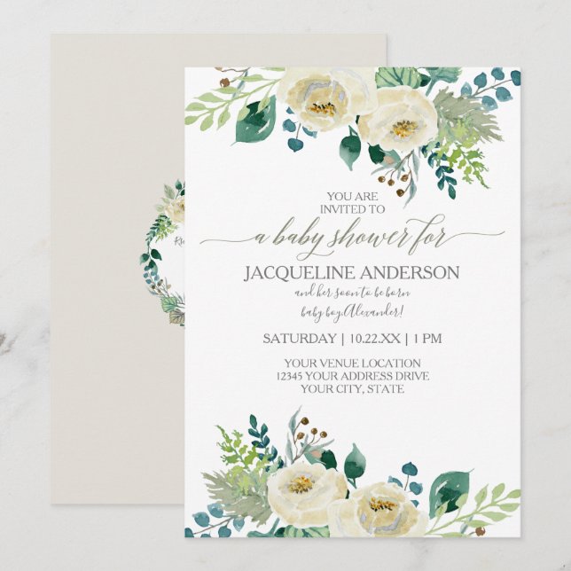 Wasserfarben Geschlecht neutrale Babydusche Weiße  Einladung (Vorne/Hinten)