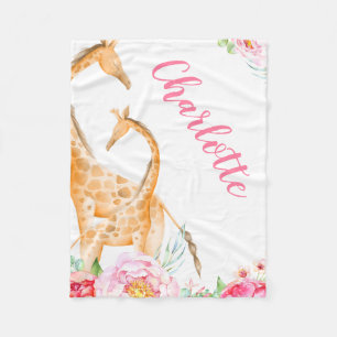 Wasserfarben Giraffe Floral Girl Personalisiert Fleecedecke