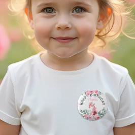 Wasserfarben-Giraffe Ribbon-Girl Geburtstag Button