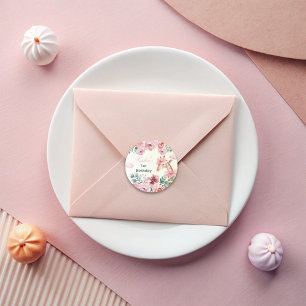 Wasserfarben-Giraffe Ribbon-Girl Geburtstag Runder Aufkleber